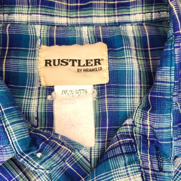 VTG ⭐️ RUSTLER by WRANGLER Blue Snap Closure Short Sleeve- 2XL - Picture 3 of 4